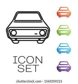 Black line Car icon isolated on white background. Front view. Set icons colorful. Vector Illustration