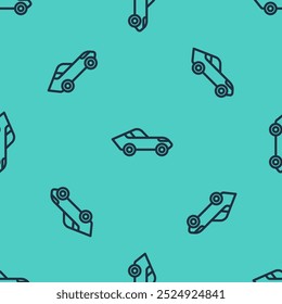 Black line Car icon isolated seamless pattern on green background.  Vector