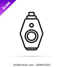Black line Car key with remote icon isolated on white background. Car key and alarm system.  Vector Illustration