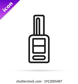 Black line Car key with remote icon isolated on white background. Car key and alarm system.  Vector
