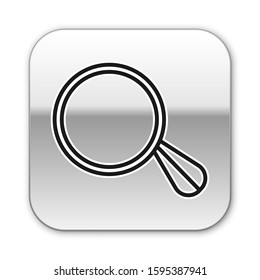 Black line Car mirror icon isolated on white background. Silver square button. Vector Illustration