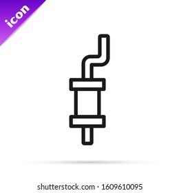 Black line Car muffler icon isolated on white background.  Vector Illustration
