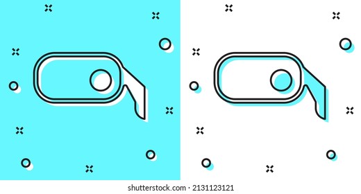 Black line Car rearview mirror icon isolated on green and white background. Random dynamic shapes. Vector Illustration