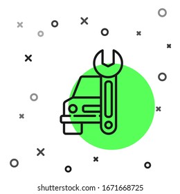 Black line Car service icon isolated on white background. Auto mechanic service. Repair service auto mechanic. Maintenance sign.  Vector Illustration