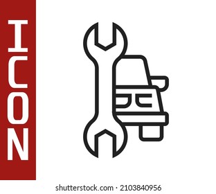Black line Car service icon isolated on white background. Auto mechanic service. Repair service auto mechanic. Maintenance sign.  Vector