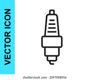 Black line Car spark plug icon isolated on white background. Car electric candle.  Vector