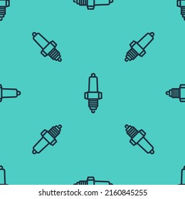 Black line Car spark plug icon isolated seamless pattern on green background. Car electric candle.  Vector