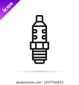 Black line Car spark plug icon isolated on white background. Car electric candle.  Vector