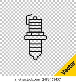 Black line Car spark plug icon isolated on transparent background. Car electric candle.  Vector Illustration