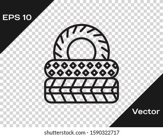 Black line Car tire icon isolated on transparent background.  Vector Illustration