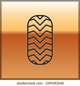 Black line Car tire icon isolated on gold background.  Vector Illustration
