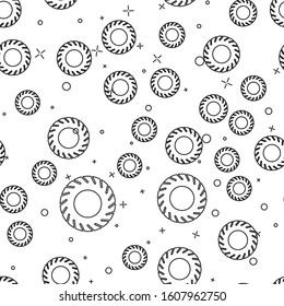 Black line Car tire icon isolated seamless pattern on white background.  Vector Illustration