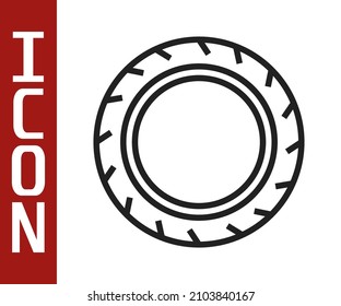 Black line Car tire wheel icon isolated on white background.  Vector