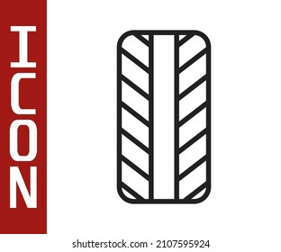 Black line Car tire wheel icon isolated on white background.  Vector