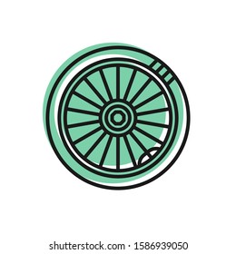 Black line Car wheel icon isolated on white background.  Vector Illustration