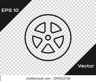 Black line Car wheel icon isolated on transparent background.  Vector Illustration