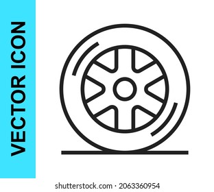 Black line Car wheel icon isolated on white background.  Vector