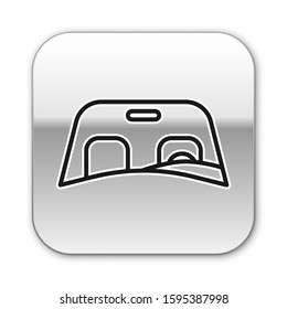 Black line Car windscreen icon isolated on white background. Silver square button. Vector Illustration
