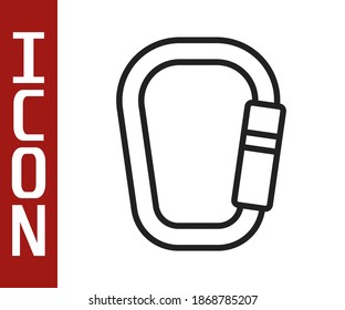 Black line Carabiner icon isolated on white background. Extreme sport. Sport equipment.  Vector