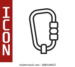 Black line Carabiner icon isolated on white background. Extreme sport. Sport equipment.  Vector