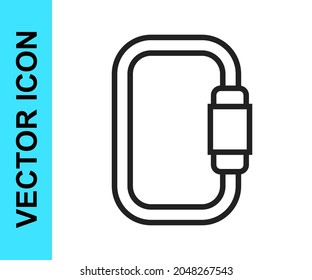 Black line Carabiner icon isolated on white background. Extreme sport. Sport equipment.  Vector