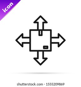Black line Cardboard box with traffic symbol icon isolated on white background. Box, package, parcel sign. Delivery, transportation and shipping.  Vector Illustration