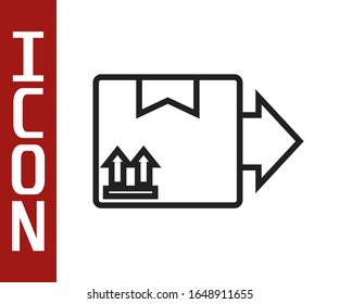Black line Cardboard box with traffic symbol icon isolated on white background. Box, package, parcel. Delivery, transportation and shipping.  Vector Illustration