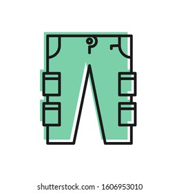 Black line Cargo pants icon isolated on white background.  Vector Illustration