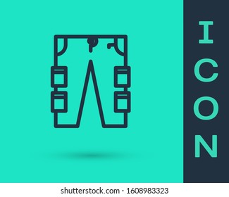 Black line Cargo pants icon isolated on green background.  Vector Illustration