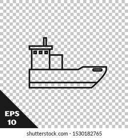 Black line Cargo ship icon isolated on transparent background.  Vector Illustration