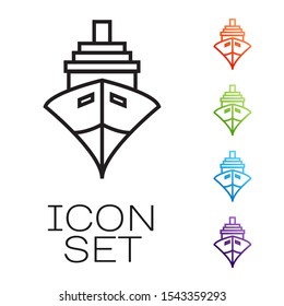 Black line Cargo ship icon isolated on white background. Set icons colorful. Vector Illustration