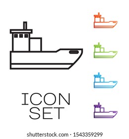 Black line Cargo ship icon isolated on white background. Set icons colorful. Vector Illustration