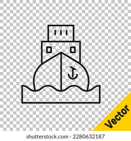 Black line Cargo ship icon isolated on transparent background.  Vector