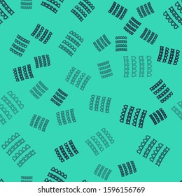 Black line Carnival garland with flags icon isolated seamless pattern on green background. Party pennants for birthday celebration, festival and fair decoration.  Vector Illustration
