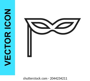 Black line Carnival mask icon isolated on white background. Masquerade party mask.  Vector