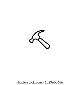 Black line carpenter hammer. Handyman, locksmith, joiner claw hammer tool for repair and maintenance. Flat icon isolated on white. Vector illustration.