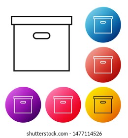 Black line Carton cardboard box icon on white background. Box, package, parcel sign. Delivery and packaging. Transportation and shipping. Set icons colorful circle buttons. Vector Illustration Black line Carton cardboard box icon on white background. Box, package, parcel sign. Delivery and packaging. Transportation and shipping. Set icons colorful circle buttons. Vector Illustration