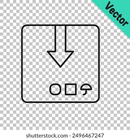 Schwarze Linie Kartonschachtel Symbol einzeln auf transparentem Hintergrund. Box, Paket, Paketzeichen. Lieferung und Verpackung.  Vektorgrafik