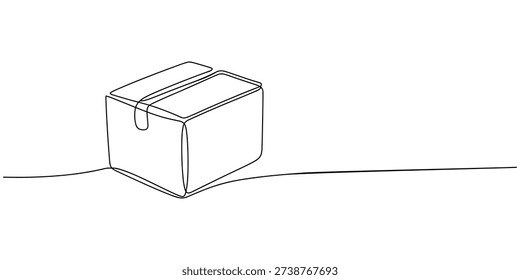 Black line of a carton delivery packaging box on a white background line black lines