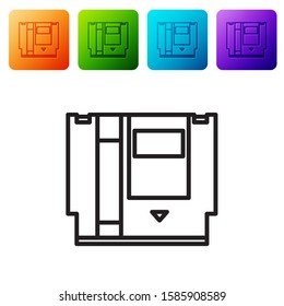Black line Cartridge for retro game console icon isolated on white background. TV Game cartridge. Set icons in color square buttons. Vector Illustration