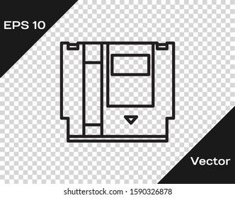 Black line Cartridge for retro game console icon isolated on transparent background. TV Game cartridge.  Vector Illustration