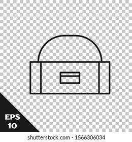 Black line Case or box container for wobbler and gear fishing equipment icon isolated on transparent background. Fishing tackle.  Vector Illustration