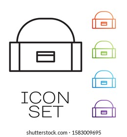 Black line Case or box container for wobbler and gear fishing equipment icon isolated on white background. Fishing tackle. Set icons colorful. Vector Illustration