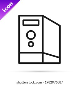 Black line Case of computer icon isolated on white background. Computer server. Workstation.  Vector
