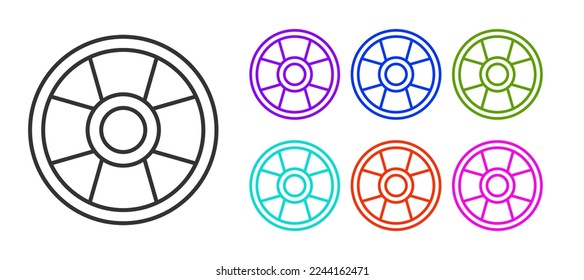 Black line Casino chip icon isolated on white background. Casino gambling. Set icons colorful. Vector