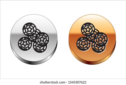 Black line Casino chips icon isolated on white background. Casino gambling. Silver-gold circle button. Vector Illustration