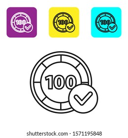 Black line Casino chips icon isolated on white background. Casino gambling. Set icons colorful square buttons. Vector Illustration