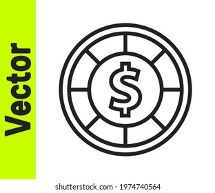 Black line Casino chips icon isolated on white background. Casino gambling.  Vector