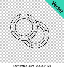 Black line Casino chips icon isolated on transparent background. Casino gambling.  Vector