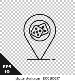 Black line Casino location icon isolated on transparent background. Game dice icon.  Vector Illustration